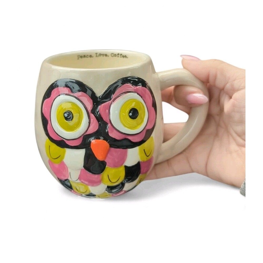 Natural Life Peace Love Coffee Mug 3D Colorful Boho Owl 4.5"‎ Morning Ceramic